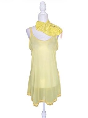 Victoria’s Secret Y2K Sheer Yellow Slip Dress with Lace Trim & panty
